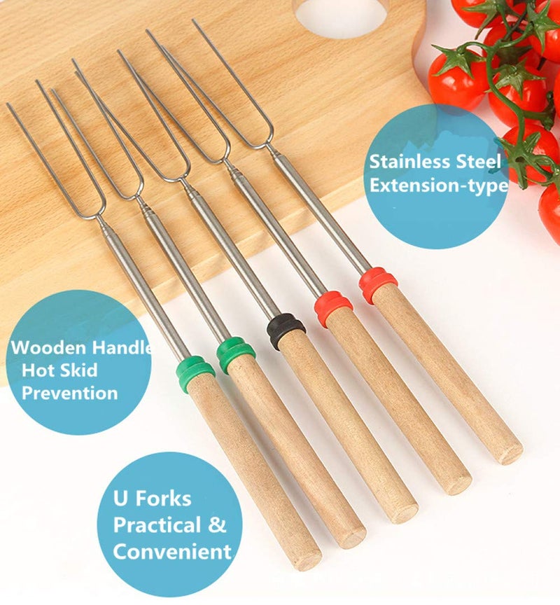 Hadoife Marshmallow Roasting Sticks Wooden Handle Set of 12 Smores Skewers Telescoping Forks 32 inch with Portable Bag for Hot Dog Campfire Camping Stove BBQ Tools - Image 4